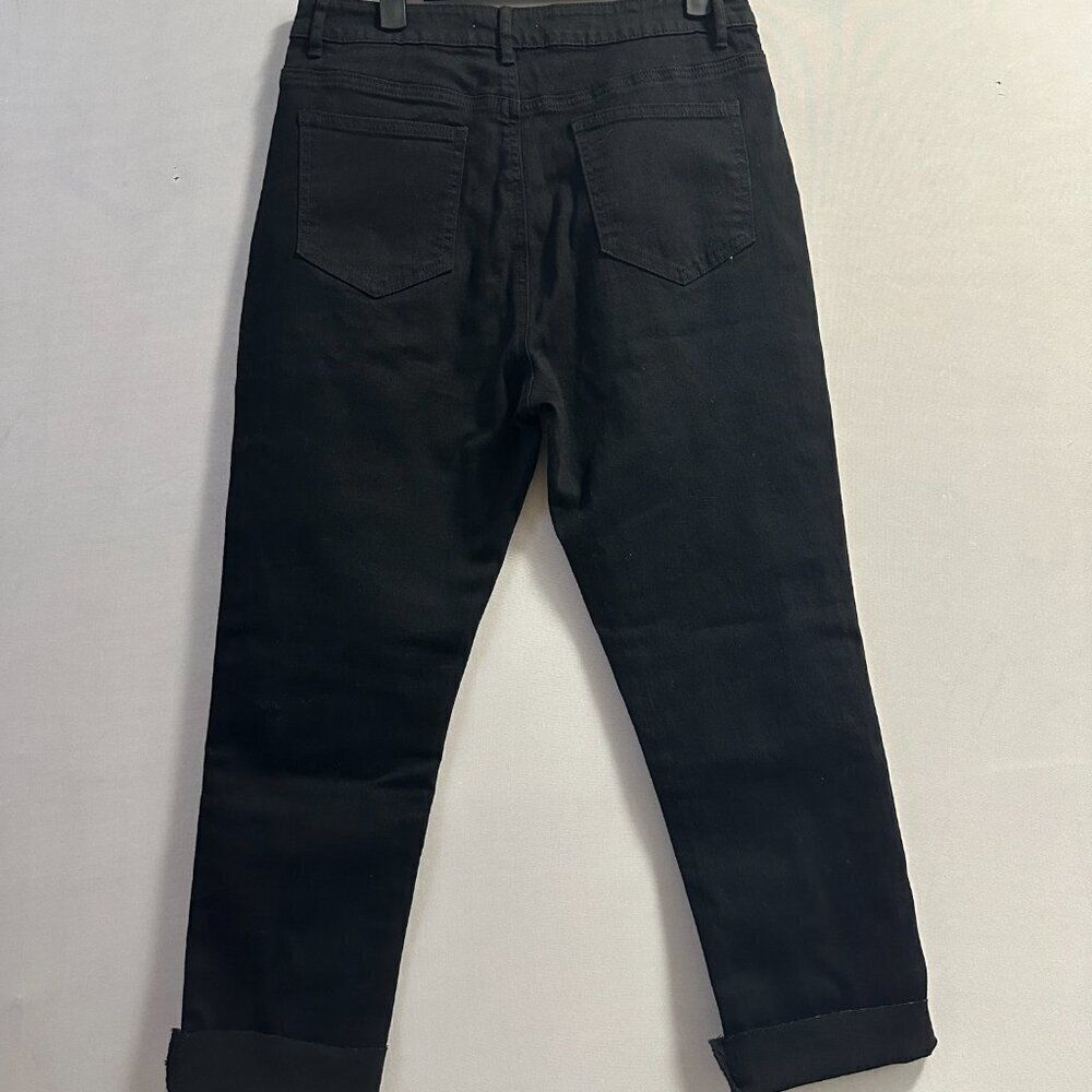 A chic button-front design stylish black jeans （M/L) - Picture 3 of 10